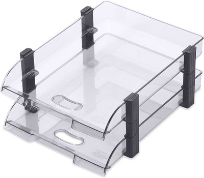 OMEGA 2 Compartments Plastic 758/U2 Unbreakable Executive File Tray (Set of 2 Tray) r Use For Letter Tray/Files Tray/Documents Tray/Folder Tray etc. Clear Colou(Clear)