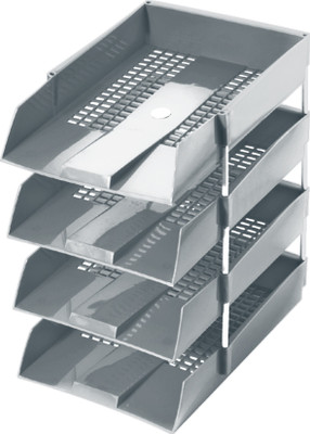 OMEGA 4 Compartments Plastic 718PP Office Tray - PP (Set of 4 Tray) Use For Letter Tray/Files Tray/Documents Tray/Folder Tray Grey Colour(Grey)