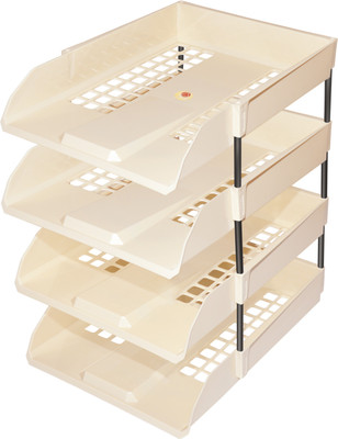 OMEGA 4 Compartments Plastic 1745PP EXCEL Office Tray (Set of 4 Tray) Use For Letter Tray/Files Tray/Documents Tray/Folder Tray etc. Biege Colour(Beige)