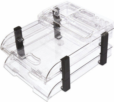 OMEGA 2 Compartments Plastic 1758/UT Unbreakable Executive File Tray with TOP (Set of 2 Trays with top) Use For Letter Tray/Files Tray/Documents Tray/Folder Tray etc. Clear Colour(Clear)