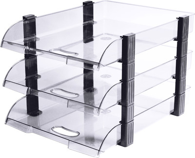 OMEGA 3 Compartments Plastic 1758/U3 Unbreakable Executive File Tray (Set of 3 Tray) Use For Letter Tray/Files Tray/Documents Tray/Folder Tray etc. Clear Colour(Clear)