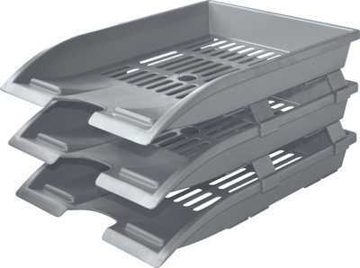 OMEGA 3 Compartments Plastic 1755 Office Tray - Elite Use For Letter Tray/Files Tray/Documents Tray/Folder Tray etc. Grey Colour(Grey)