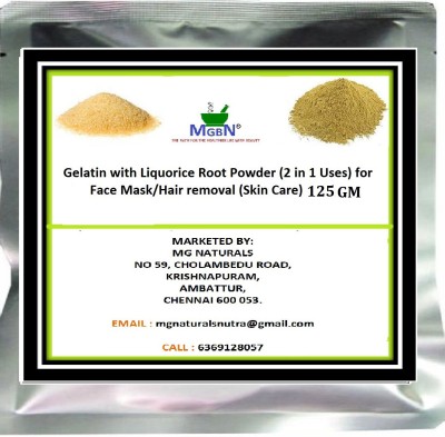 MGBN Gelatin with Liquorice Root Powder (2 in 1 Uses) for Face Mask/Hair removal (Skin Care) 125 GM(125 g)