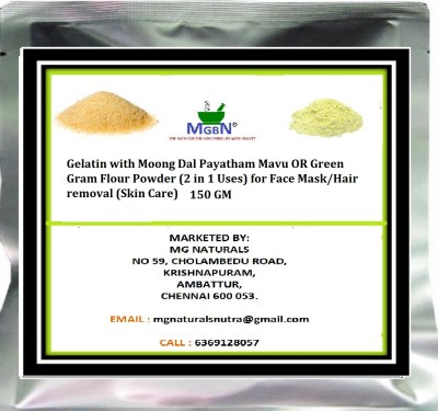 MGBN Gelatin with Moong Dal Payatham Mavu OR Green Gram Flour Powder (2 in 1 Uses) for Face Mask/Hair removal (Skin Care)(150 g)