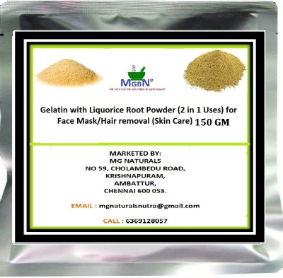 MGBN Gelatin with Liquorice Root Powder (2 in 1 Uses) for Face Mask/Hair removal (Skin Care) 150 GM(150 g)