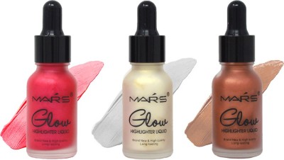 MARS Glow Highlighter Liquid 58799 Pack of 3 Highlighter(Silver, Peach, Dark Cocoa)