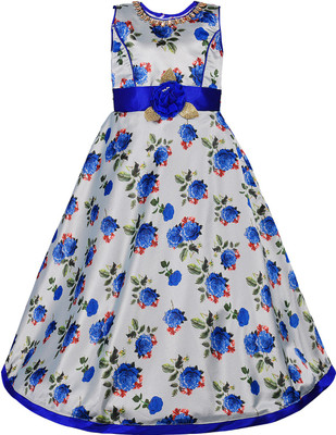 Wishkaro Girls Maxi/Full Length Party Dress(Blue, Sleeveless)
