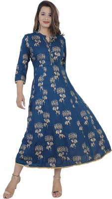 DMP FASHION Women Printed Flared Kurta(Dark Green)