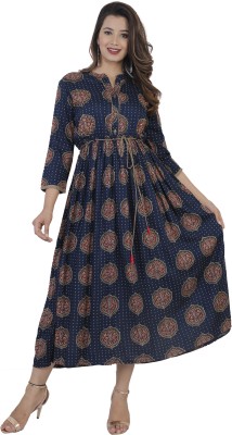 DMP FASHION Women Printed Flared Kurta(Blue)