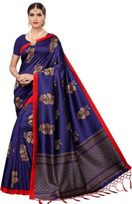 Bayja Self Design, Printed, Floral Print Mysore Art Silk Saree(Blue)