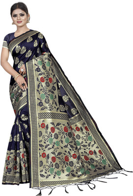 VJP Enterprise Woven Bollywood Silk Blend Saree(Dark Blue)