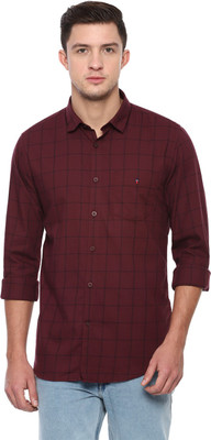 louis-philippe-men-checkered-casual-maroon-black-shirt