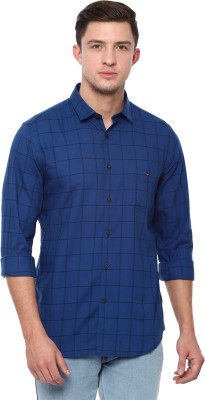 Louis Philippe Men Checkered Casual Dark Blue Shirt