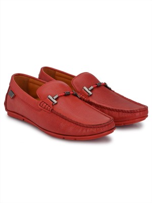 Hitz Red Leather Slip-On Casula Loafer Shoes For Men(Red , 10)