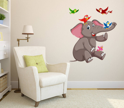 Wallzone 50 cm Happy Elephants Removable Sticker(Pack of 1)