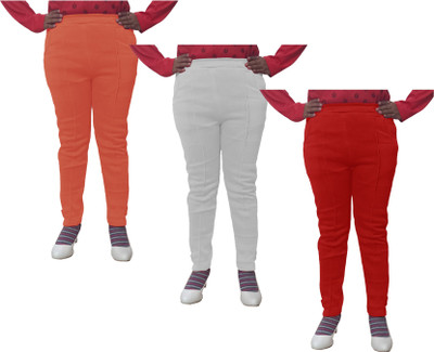 IndiWeaves Regular Fit Women Red, White, Orange Trousers
