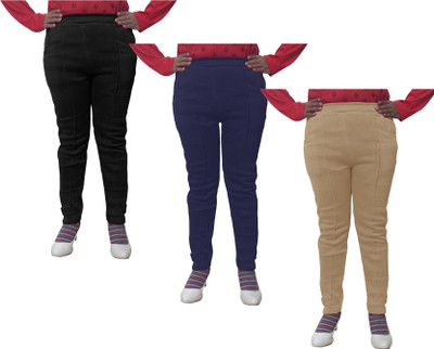 Indistar Regular Fit Women Beige, Dark Blue, Black Trousers