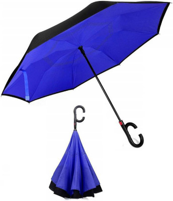 VGmax Double Layer Inverted Reversible No Drip Umbrella with C Shape Handle Umbrella(Black, Blue)