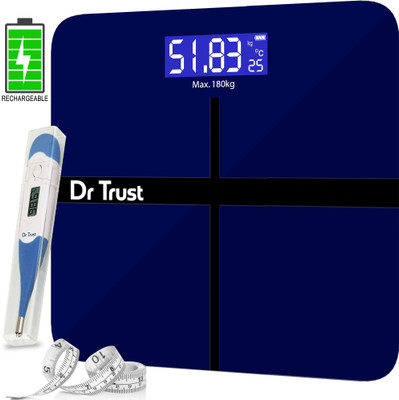 dr-trust-usa-executive-rechargeable-digital-weighing-scale-electronic-weight-machine-for-human-body-with-temperature-display-usb-cable-thermometer-measuring-tape-included-weighing-scaleblue
