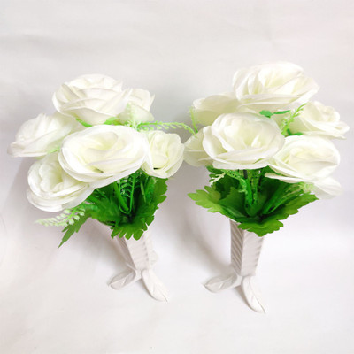 artificial hub flower with plastic VASE combo White Rose Artificial Flower  with Pot(15 inch, Pack of 2, Flower with Basket)