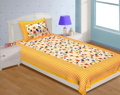 UNIBLISS 144 TC Cotton Single Printed Flat Bedsheet(Pack of 1, Yellow)