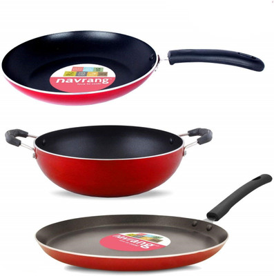 NAVRANG Non-Stick Coated Cookware Set(Aluminium, 3 - Piece)