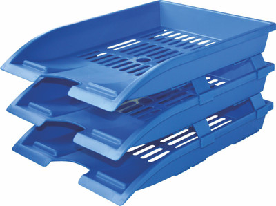 OMEGA 3 Compartments Plastic 1755 Office Tray - Elite Use For Letter Tray/Files Tray/Documents Tray/Folder Tray etc. Blue Colour(Blue)
