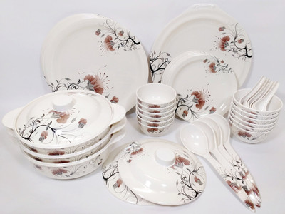 Seven Pi Pack of 41 Melamin Brown Mallow Printed Exclusive Melamine Quality Dinner Set Dinner Set(Brown, White, Microwave Safe)
