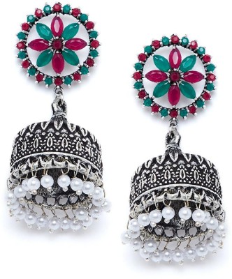 PANASH PANASH Silver-Plated Oxidised Dome Shaped Jhumka Earring Pearl Brass Jhumki Earring