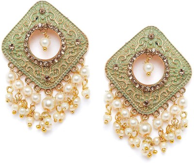 PANASH PANASH Gold-Plated & Green Square Shaped Earring Pearl Alloy Stud Earring