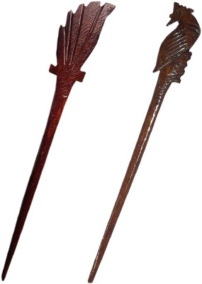 salvusappsolutions Peacock & Leaf Design Marble made long Hair Stick Set For women girls hair accessories juda pin hair stick juda stick hair pin marble hair juda pin- Brown Color Hair Pin(Brown)