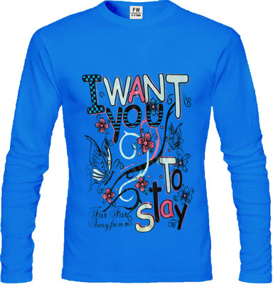 Fashionate World Girls Printed Pure Cotton T Shirt  (Blue, Pack Of 1) For Rs. 99 @ 80 %