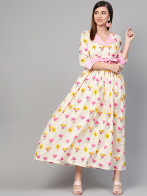 Idalia Women Printed A-line Kurta(White)