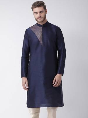 DEYANN Men Solid Straight Kurta(Blue)