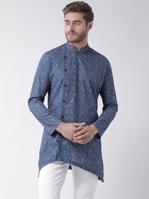 DEYANN Men Printed Straight Kurta(Blue)