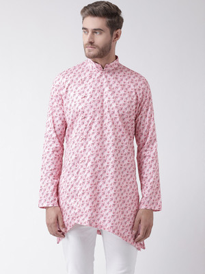 DEYANN Men Printed Straight Kurta(Pink)