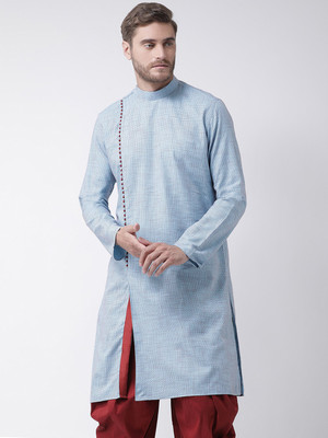 DEYANN Men Solid Straight Kurta(Blue)