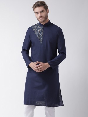 DEYANN Men Solid Straight Kurta(Blue)