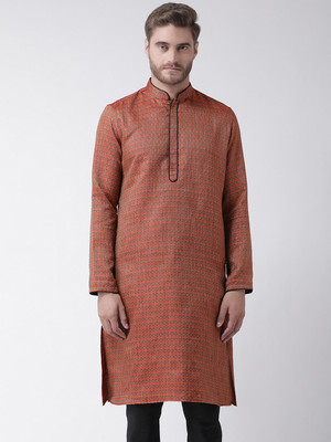 DEYANN Men Printed Straight Kurta(Red)