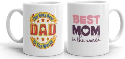 Gift4You Very Best Mom Dad in The World Printed Set of 2 Coffee & Gift For Mother, For Father 626 Ceramic Coffee Mug(330 ml, Pack of 2)