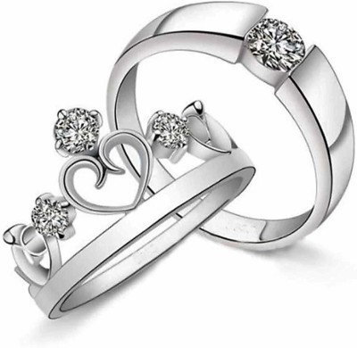jashan accessories Stainless Steel Rohdieum Plated Love Couple Rings for Girls & Boys (2 Pcs) Stainless Steel Cubic Zirconia Rhodium Plated Ring