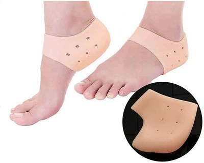 JANYA ENTERPRISE Silicone Gel Heel Pad Socks for Pain Relief for Men and Women-1 Pair (Free Size) Heel Support(Beige)