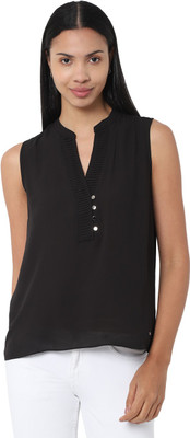 Allen Solly Casual Sleeveless Solid Women Black Top