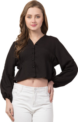 Muskan Enterprises Casual Full Sleeve Solid Women Black Top