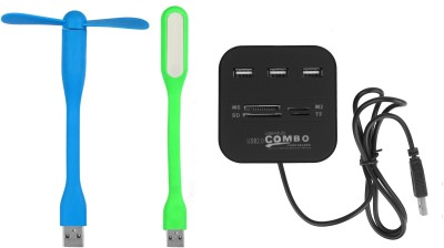 Flipkart SmartBuy Combo of Flexible USB Fan, LED Light + All-in-One Combo Card Reader + 3-Port USB Hub, Led Light, USB Fan(Multicolor)