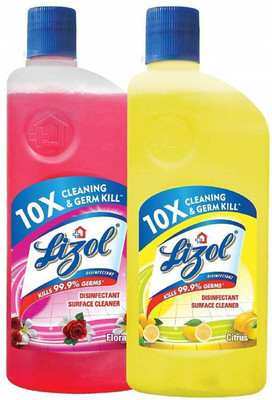 Lizol Disinfectant Surface & Floor Cleaner combo [Citrus - 500 ml + Floral - 500 ml] pack of 2 FRESH(2 x 0.5 L)