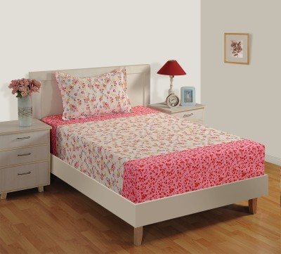 SWAYAM 160 TC Cotton Double Floral Fitted (Elastic) Bedsheet(Pack of 1, Pink)