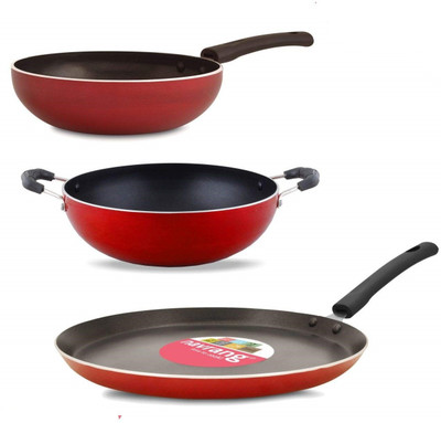 NAVRANG Non-Stick Coated Cookware Set(Aluminium, 3 - Piece)