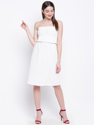 MAYRA Women A-line White Knee Length Dress