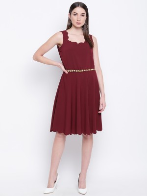 MAYRA Women Fit and Flare Maroon Dress